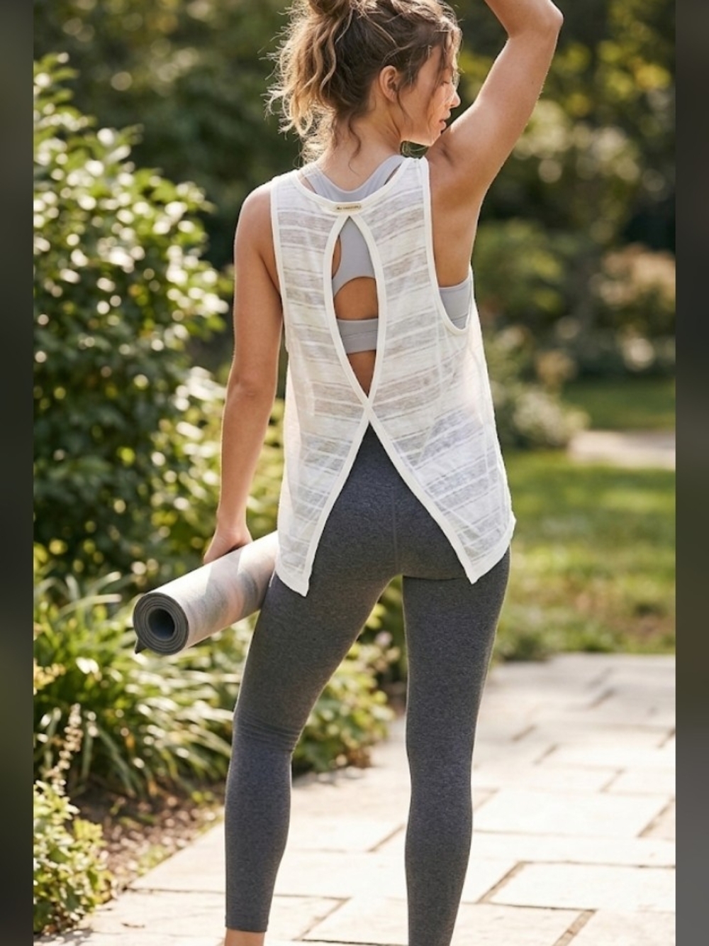 NWT Free People Movement Semi- Sheer Cream Off-white Open-Back Tank Top - Medium